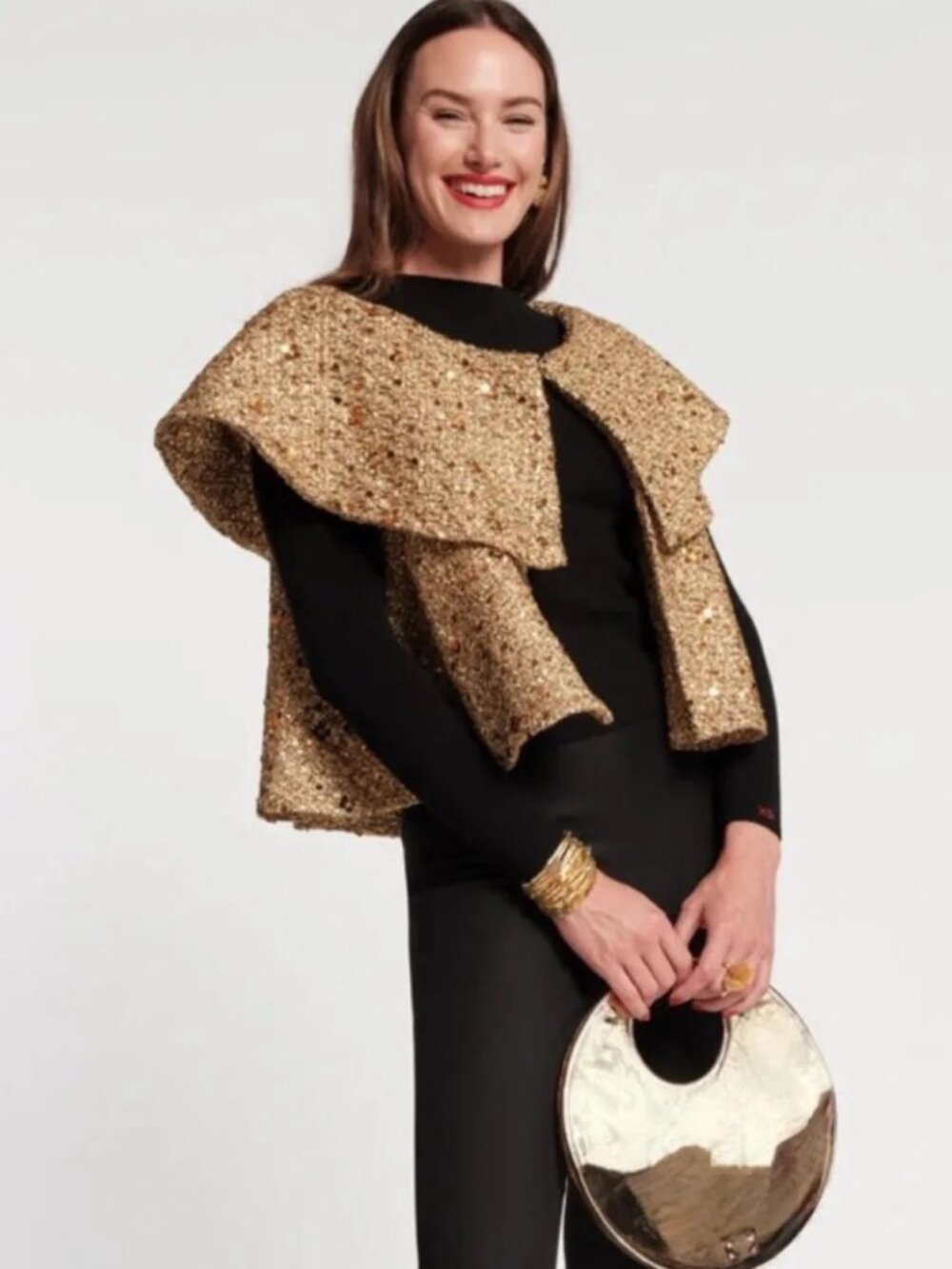FRANCES VALENTINE XL Peyton GOLD SEQUIN SWING JACKET $448 NWT fabulous vest!